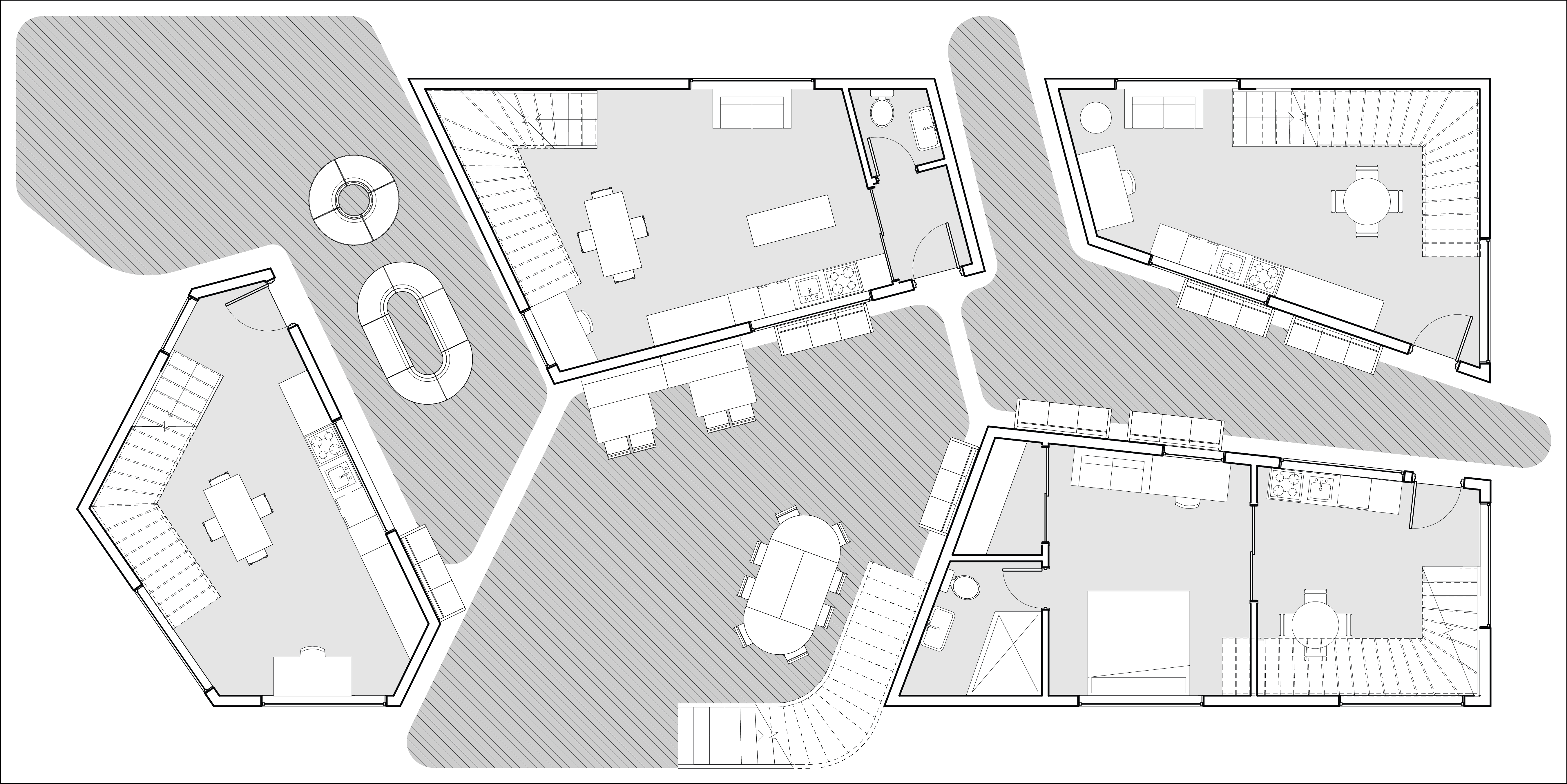 Level 1 floor plan of THE SPACE BETWEEN collective housing