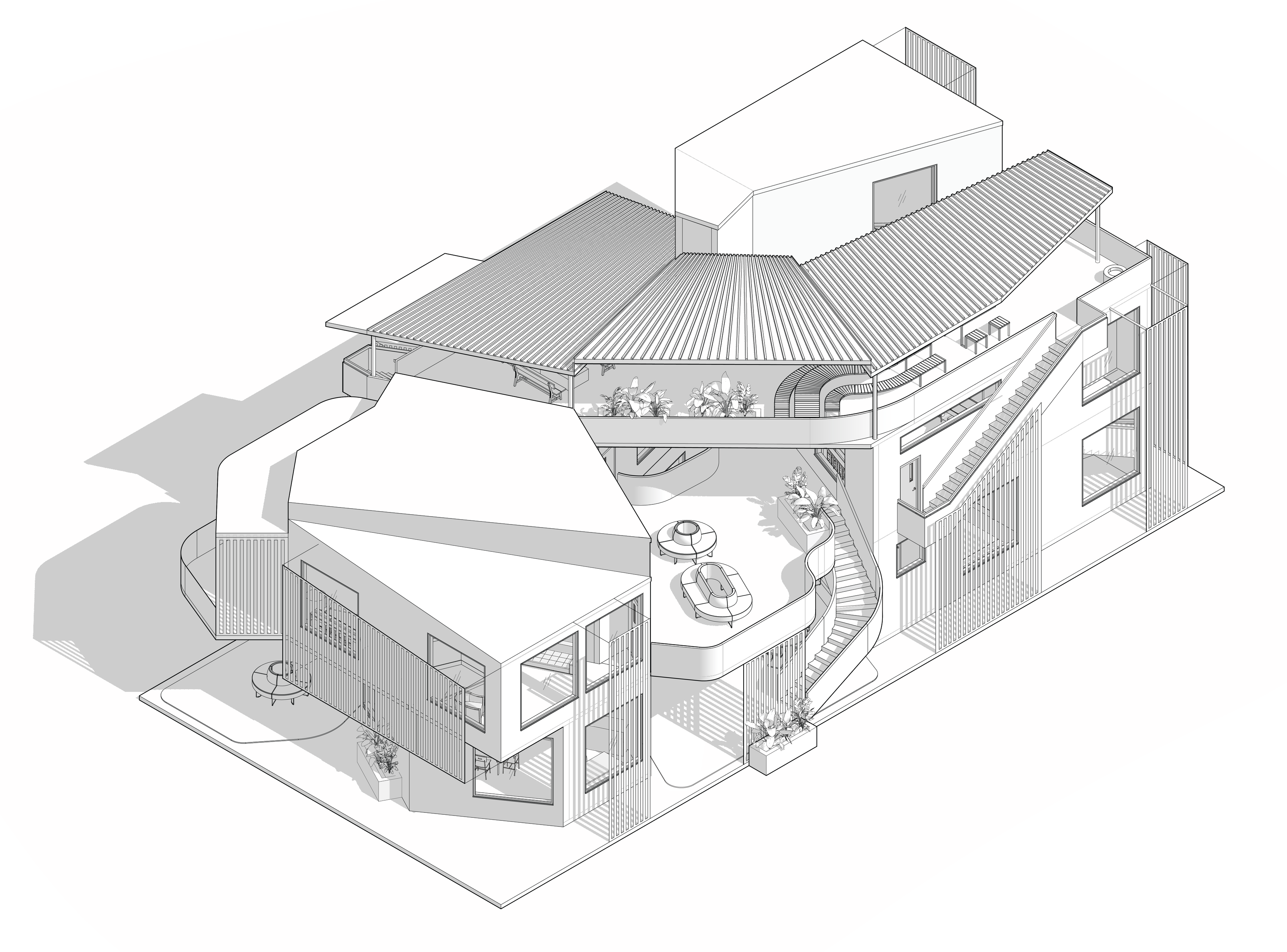 Axonometric view of THE SPACE BETWEEN collective housing